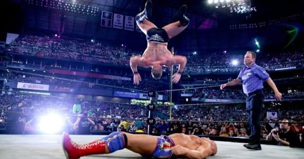 Brock Lesnar's failed shooting star press during Wrestlemania