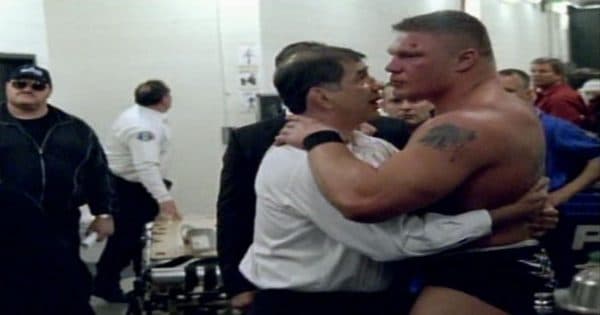 Brock Lesnar loses his cool after high risk aerial move goes wrong at Wrestlemania