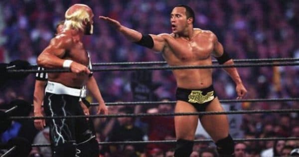 The Rock versus Hulk Hogan at Wrestlemania 18