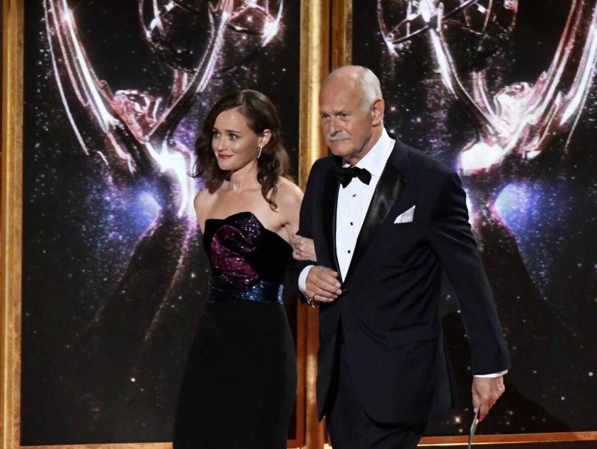 Sep 17, 2017; Los Angeles, CA, USA; Alexis Bledel and Gerald McRaney present the award for Outstanding Directing for a Limited