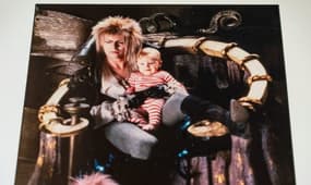 A photo from the film Labyrinth is displayed at the Birthplace of Kermit the Frog Museum in Leland, Miss., on Wednesday, April