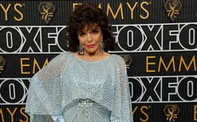 Jan 15, 2024; Los Angeles, CA, USA; Dame Joan Collins at the 75th Emmy Awards at the Peacock Theater  in Los Angeles on Monday,
