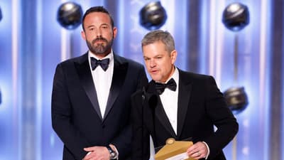 Jan 7, 2024; Beverly Hills, CA, USA; Ben Affleck and Matt Damon at the 81st Annual Golden Globe Awards at the Beverly Hilton