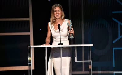 Jennifer Aniston accepts the award for outstanding performance by a female actor in a drama series for her role as Alex Levy in