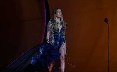 Feb 5, 2023; Los Angeles, CA, USA; Jennifer Lopez presents the award for best pop vocal album during the 65th Annual Grammy