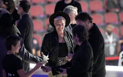 Aug 22, 2024; Chicago, IL, USA; Singer-songwriter Pink practices ahead of the final day of the Democratic National Convention at