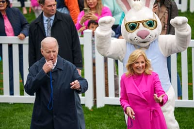 President Joe Biden and first lady Jill Biden participate in the annual White House Easter Egg Roll on on April 1, 2024 in