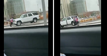 Antifa protestor blocking traffic