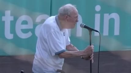 WWII Veteran John Pylman national anthem at baseball game