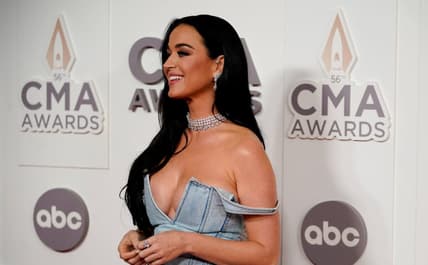 Nov 9, 2022; Nashville, Tennessee, USA; Katy Perry arrives for the 56th CMA Awards at Bridgestone Arena. Mandatory Credit: