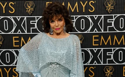 Jan 15, 2024; Los Angeles, CA, USA; Dame Joan Collins at the 75th Emmy Awards at the Peacock Theater  in Los Angeles on Monday,