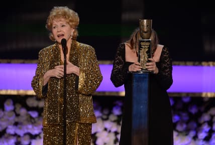 Jan 25, 2015; Los Angeles, CA, USA; Carrie Fisher presents the Screen Actors Guild Annual Life Achievement Award to her mother