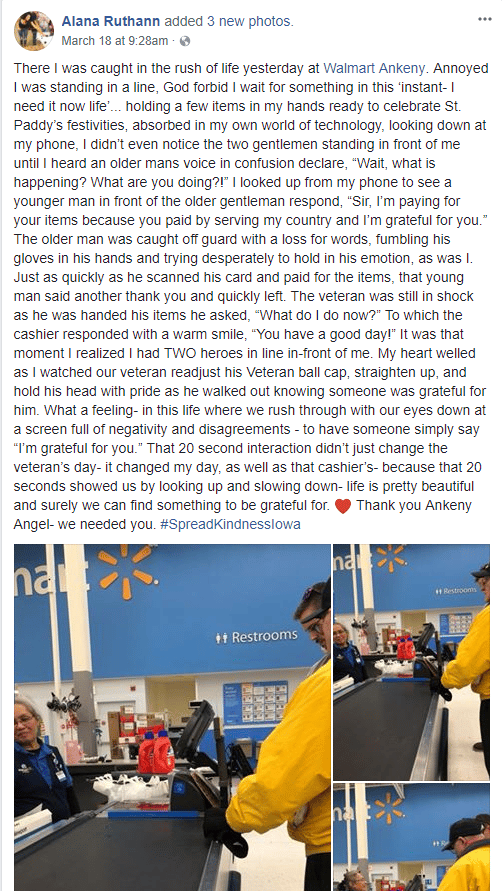 man pays vets groceries