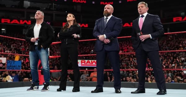 WWE backstage triple H, vince mcmahon, stephanie mcmahon, shane mcmahon