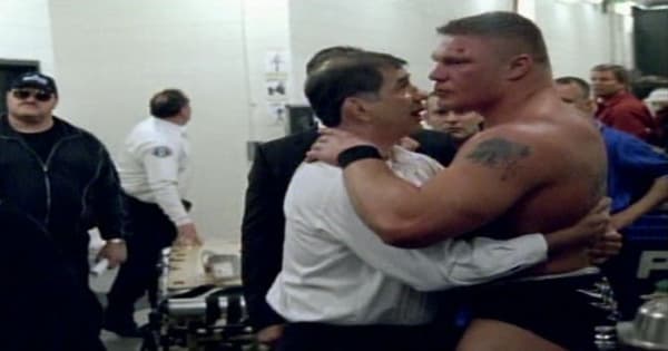 Brock Lesnar loses his cool after high risk aerial move goes wrong at Wrestlemania