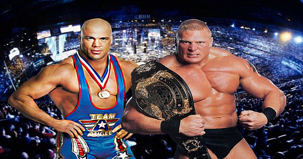 Brock Lesnar and Kurt Angle at WrestleMania XIX