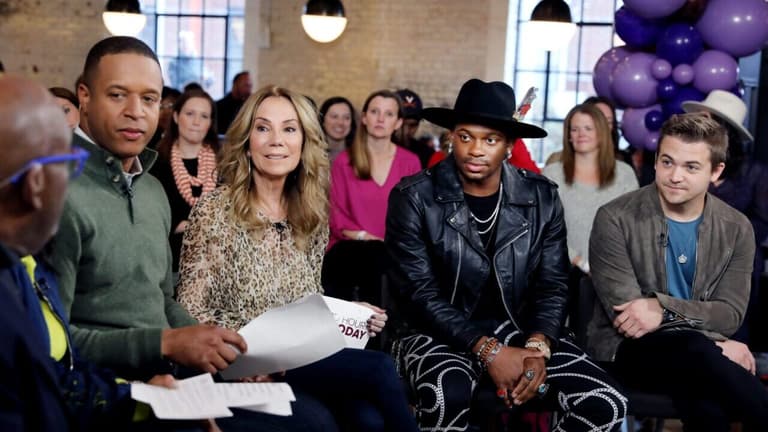 Jimmie Allen, second from right, and Hunter Hayes, right, join the hosts, Al Roker, left, Craig Melvin and Kathie Lee Gifford