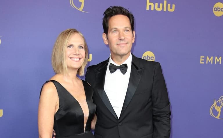 Sep 15, 2024; Los Angeles, CA, USA; (L-R) Julie Rudd and Paul Rudd at the 76th Emmy Awards at the Peacock Theater on Sunday,