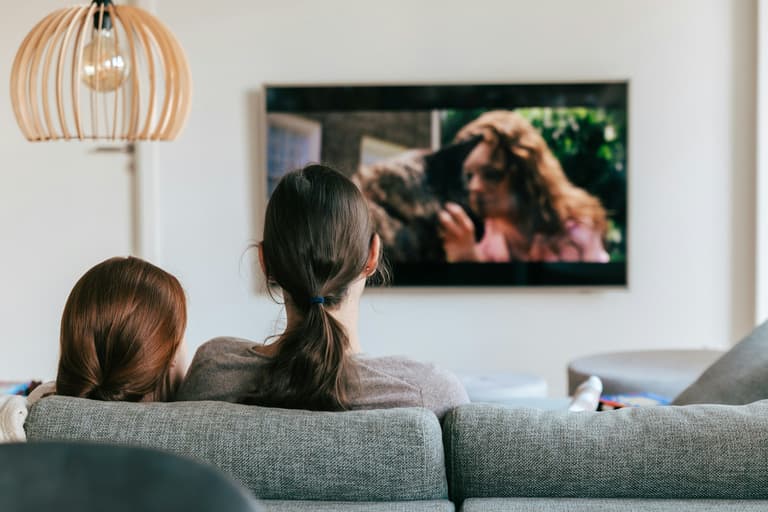two people watching tv