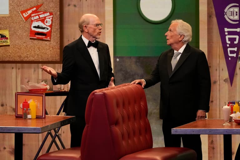 Ron Howard and Henry Winkler present the award for outstanding directing for a comedy series at the 76th Emmy Awards at the
