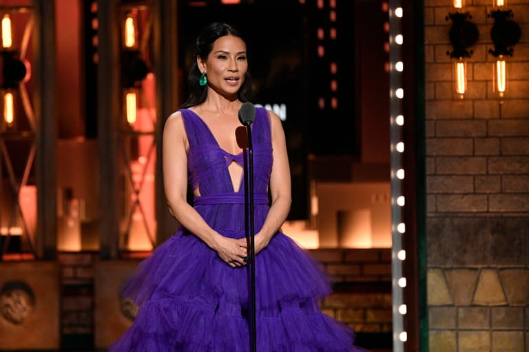 Jun 9, 2019; New York, NY, USA; Lucy Liu speaks about the American Theatre Wing during the 73rd Annual Tony Awards ceremony at