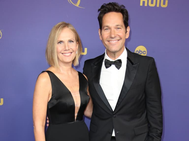 Sep 15, 2024; Los Angeles, CA, USA; (L-R) Julie Rudd and Paul Rudd at the 76th Emmy Awards at the Peacock Theater on Sunday,