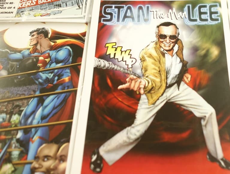 A Stan Lee comic poster is for sale during opening day of Ace Comic Con 2019 at Gila River Arena in Glendale, Ariz. on Jan. 11,