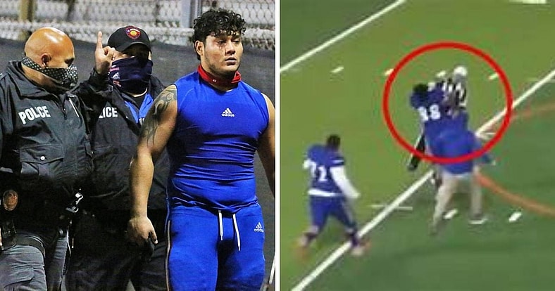 football player slams referee