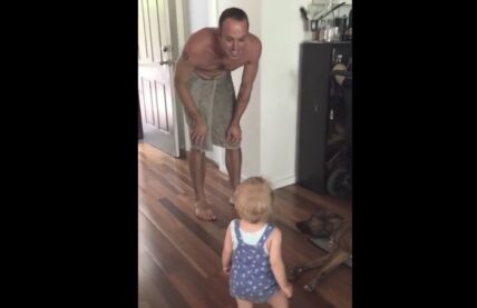 baby sees dad without beard