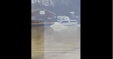 truck stuck in flood water