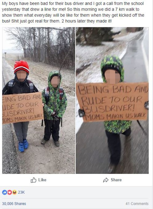 mom makes sons walk school