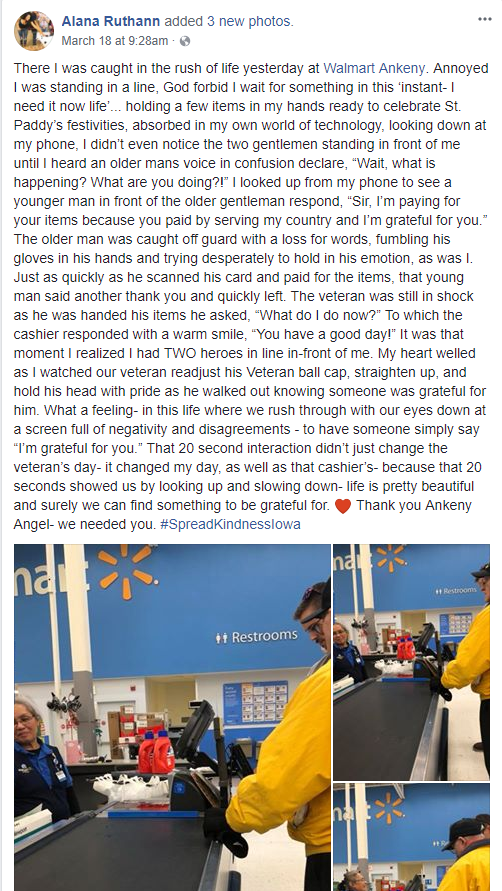 man pays vets groceries