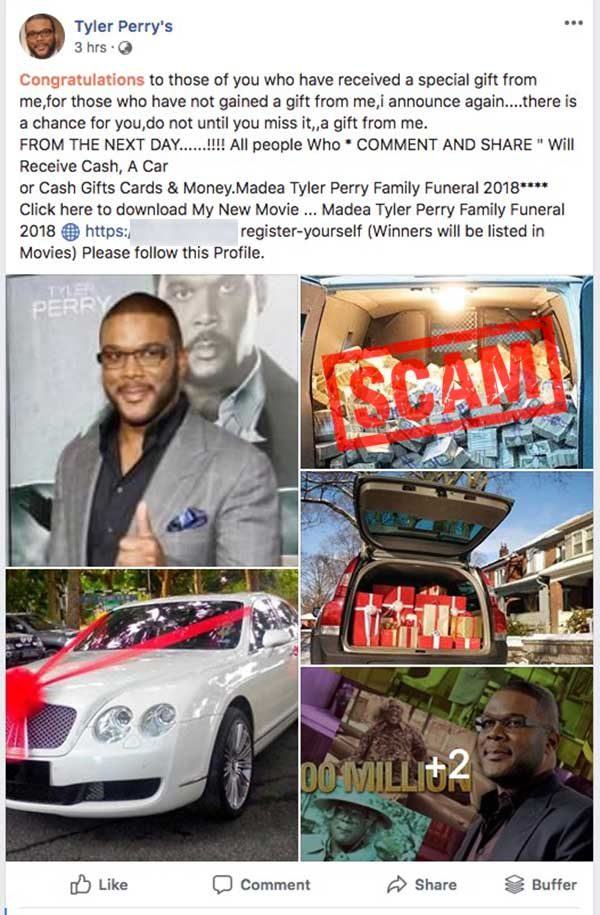 tyler perry facebook scam