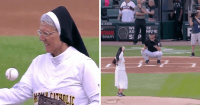 nun throws first pitch