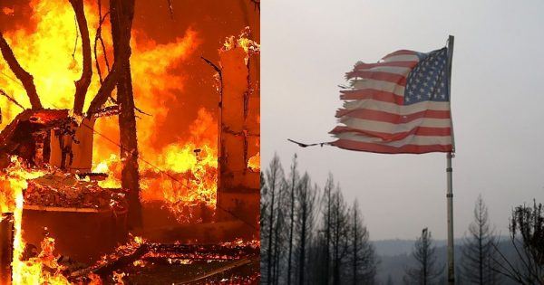 california wildfire american flag