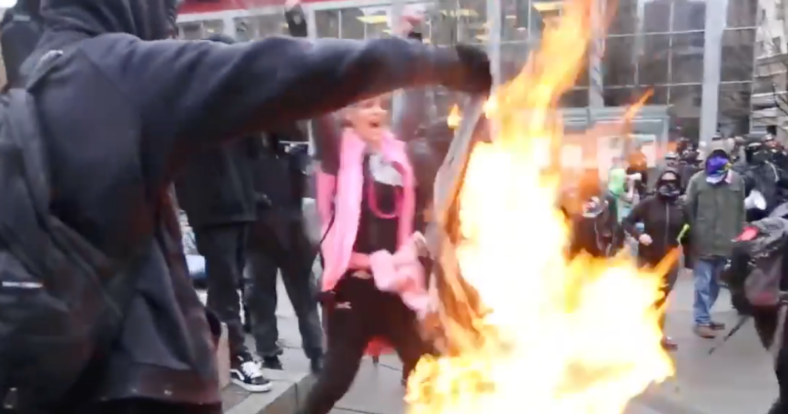 Antifa flag burning