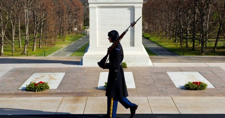 Tomb of the Unknown Soldier guard at Arlington National Cemetery during coronavirus