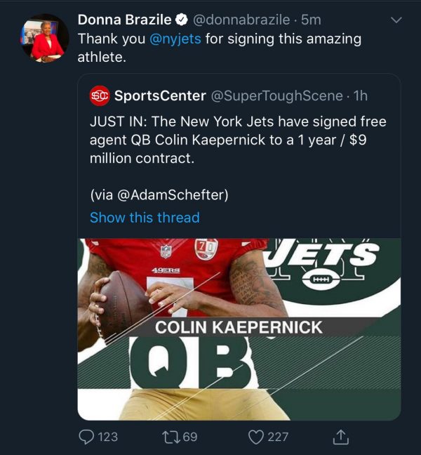 Donna Brazile falls for fake Kaepernick Jets tweet