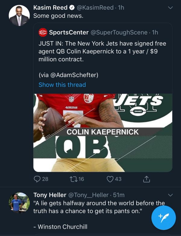 Kasim falls for fake Kaepernick Jets tweet