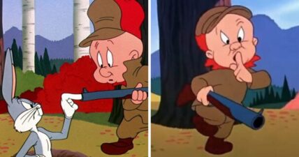Looney Tunes Elmer Fudd Bugs Bunny gun grabbing
