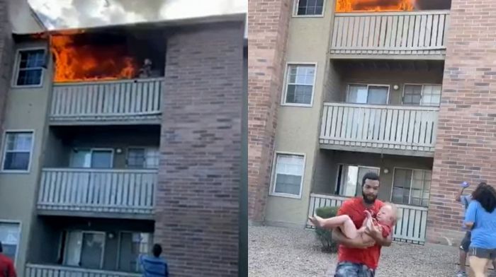 wide receive Phillip Blanks catch child save burning building hero