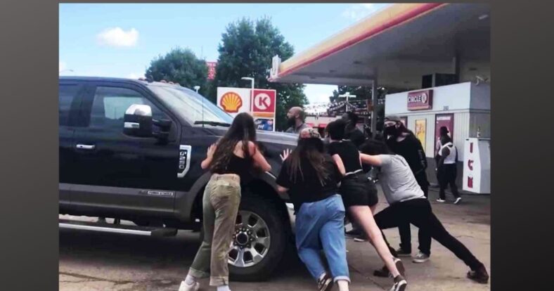 Black Lives Matter attack man getting gas truck