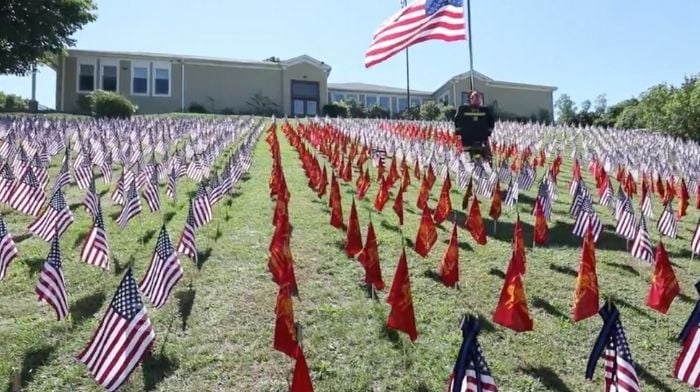 9/11 tribute New York American flags firefighters