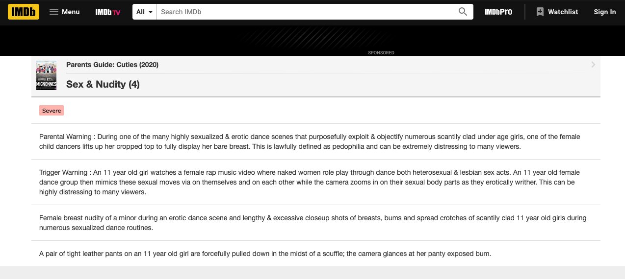 Netflix Cuties IMDB parenting warning