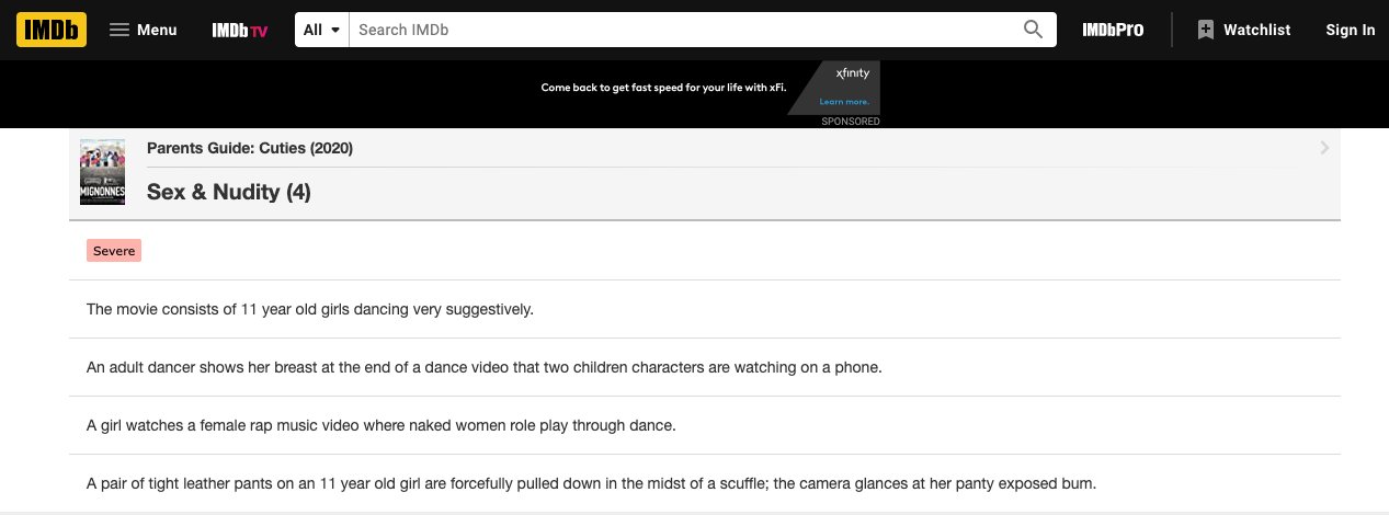 Netflix Cuties IMDB parenting warning