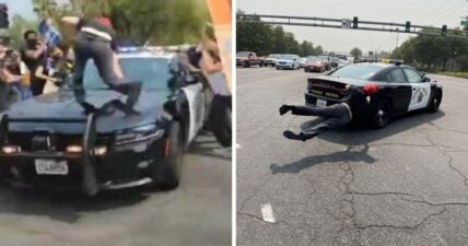 Black Lives Matter Protester police car California Highway Patrol