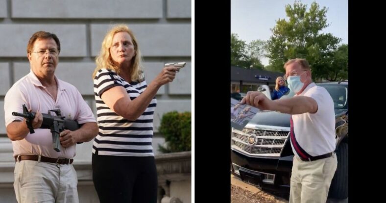 Mark and Patricia McCloskey guns St Louis protesters mansion