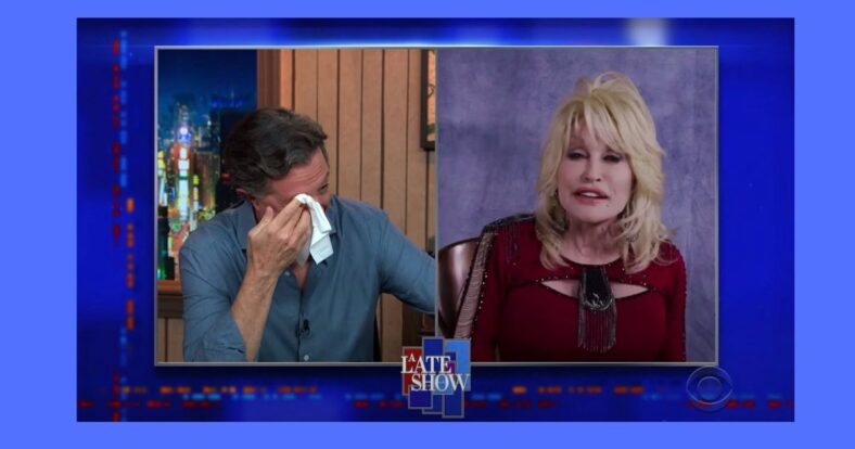 Stephen Colbert Dolly Parton folk song book tears