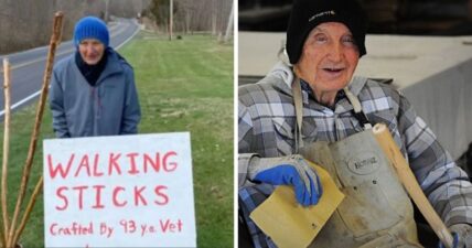 John Hobson 93-year-old veteran walking stick food pantry bank