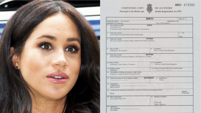 Meghan Markle archie's birth certificate